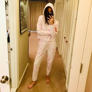 Subtle pink tie dye sweatshirt and sweatpants set